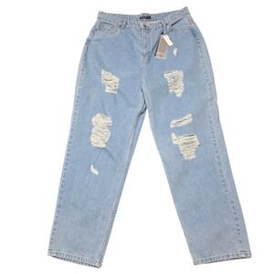 NEW Nasty Gal Distressed Jeans Size 16‎ Light Wash Organic Cotton Straight Leg